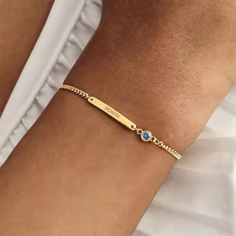 Personalized Birthstone Bar Bracelet Custom Engraved Name ID Bracelets Stainless Steel Adjustable Chain Vintage Jewelry Pulsera https://tinyurl.com/2dfls2g8