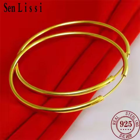 Senlissi -18k Gold Plated Hoop Earrings For Women 925 Sterling Silver 2.0mm Fashion Earring Gold Rings Rose Gold Cерьги Kольца https://tinyurl.com/29em34h2
