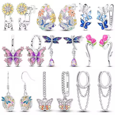 925 Sterling Silver Earrings Women Jewelry Butterfly Flower Dragonfly Zircon Hoop Ear Studs Sparkling Earring Wedding Gift https://tinyurl.com/2c2bqkyv