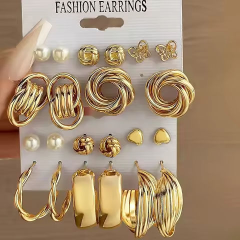 12 Piece Set Women Fashion Personality Versatile Simple Retro Gold Butterfly Love Heart Earrings Inlaid Pearl Earrings https://tinyurl.com/2yercape