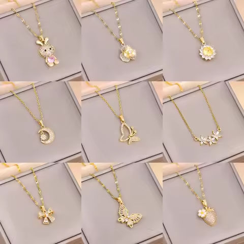 Trendy 18K Gold Plated Zircon Crystal Pendant Stainless Steel Necklace For Women Female Clavicle Chain Jewelry Lady Accessories https://tinyurl.com/26re2qo4