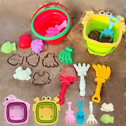 Foldable Bucket Beach Toy Set, Creative Sand Tools and Fruit Molds – perfect for playing and traveling https://tinyurl.com/2ccyqflg