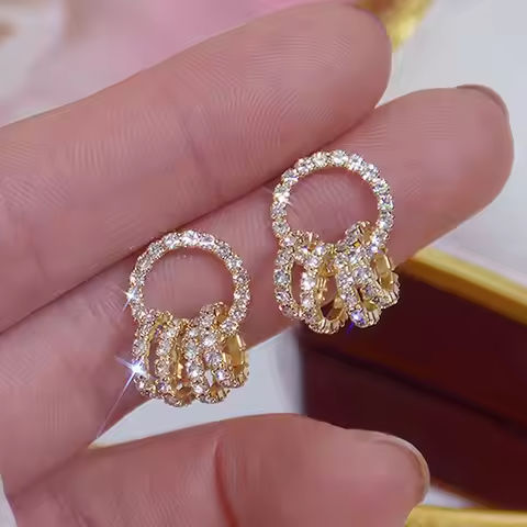Korean Super Shining Buckle Circle Earrings for Women 14k Real Gold Elegant AAA Zirconia Stud Earring Birthday Gift Brincos https://tinyurl.com/257q2cf4