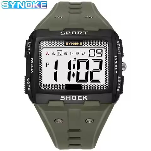 SYNOKE New For Men Sports Electronic Watch Waterproof Night Glow Large Screen Square Outdoor Running Camping Student Watch https://tinyurl.com/2yomvl4g