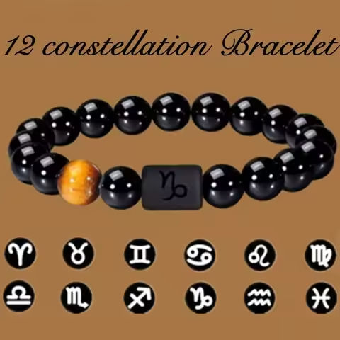 12 Constellation Zodiac Signs Beads Couples Bracelet Natural Black Onyx Stone Elastic Charm Bracelet for Women Men Birthday Gift https://tinyurl.com/2d2btlgb