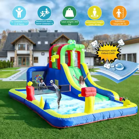 8-in-1 Crocodile Inflatable Water Slide Park for Kids Backyard Wet and Dry Commercial children’s playground https://tinyurl.com/29ysaekl