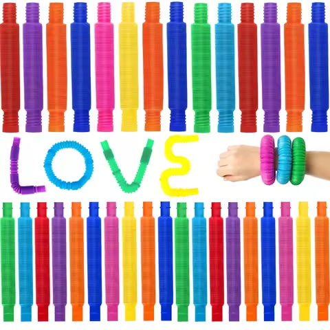 10/20/30PCS Colorful Pop Tube Rainbow Fidget Toys Telescopic Tube Stress Relief Toys Plastic Stretch Pipe Decompression Toy Gift https://tinyurl.com/2cym5o6y