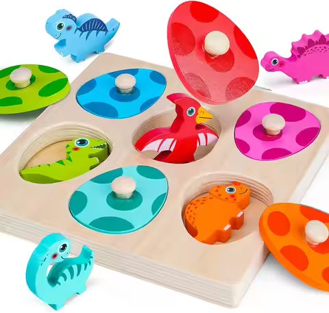 Montessori Wooden Dinosaur Puzzles Toys for Toddlers Dinosaur Match Eggs Peg Puzzles Early Learning Educational for Kids Gifts https://tinyurl.com/27njvw2l