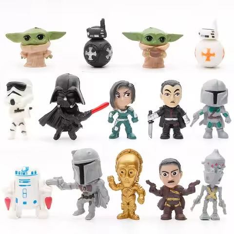 14pcs/set Darth Vader The Manda lorian DIN DJARIN Baby Yoda Skywalker R2-D2 C-3PO BB-8 Action Figure Movie Cartoon PVC Model https://tinyurl.com/2ytftaqp