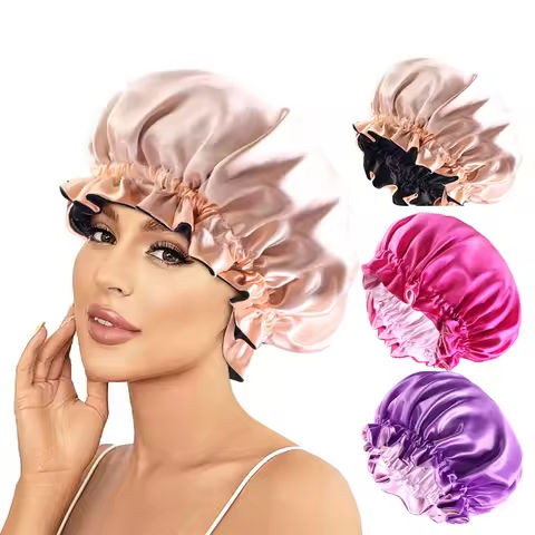 New Solid Elastic Double Layer Satin Bonnet Nightcap Doubleside Women Shower Bath Caps Night Sleep Hair Protection Hat https://tinyurl.com/2ah78cop