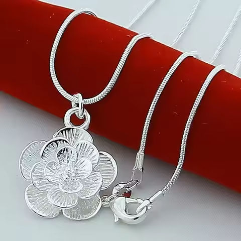 925 Sterling Silver Rose Flower Pendant Necklace 18/20-24/26/30 Inch Snake Chain For Women Wedding Engagement Jewelry https://tinyurl.com/25cfbto7