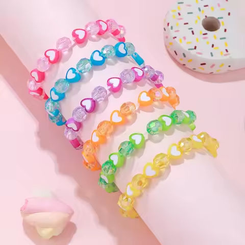 6Pcs/set Handmade Colorful Heart Beads Elastic Bracelet for Daughter Girls Friendship Party Birthday Jewelry Gifts https://tinyurl.com/2a9dw36u