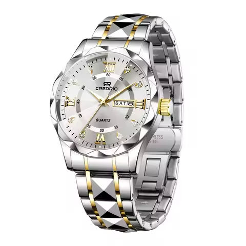 CREDRIO Men’s Watches    Men’s Rhinestone Luxury Luminous Waterproof Dual Calendar Week Quartz Movement Fashion Business Watch https://tinyurl.com/2xsc9xrb