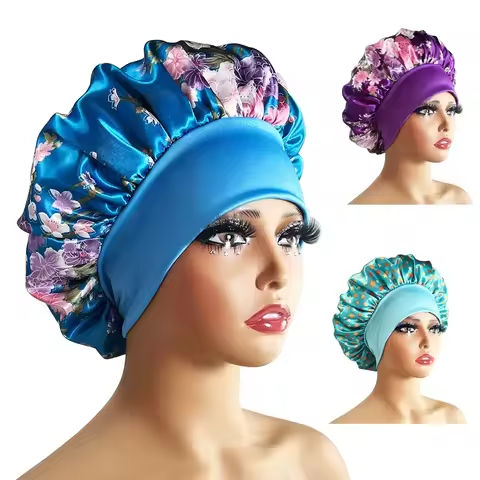 1Pcs Women Satin Bonnet Elastic Wide Band Night Sleep Hat Hair Loss Cover Head Wrap Curly Springy Hair Beauty Chemo Cap Care https://tinyurl.com/233aw8sj