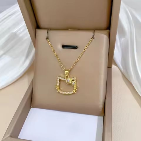 Stainless Steel Chain Gold Color Hello Kitty Head with Zircon Pendant Necklaces for Women Girls Cartoon Cute Jewelry Gifts https://tinyurl.com/2a7op5ww
