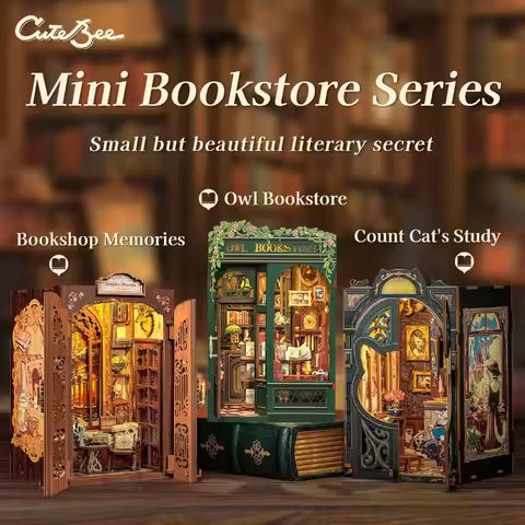 CUTEBEE DIY Book Nook Bookshop Kit Miniature Wooden Dollhouse with Light Bookshelf Insert 3D Puzzle Decor for Gift Owl Bookstore https://tinyurl.com/29zob5u6