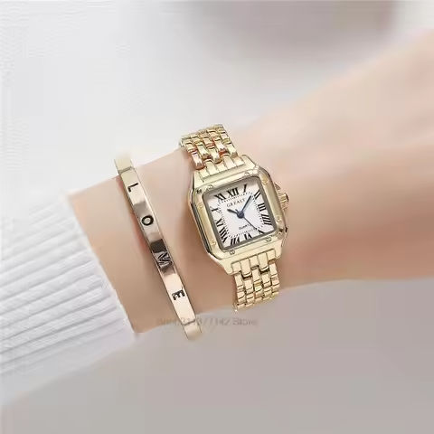 2025 Luxury Women’s Fashion Square Watches Gold Alloy Strap Ladies Quartz Wristwatches Qualities Female Roman Scale Clock https://tinyurl.com/2bxbnfwr