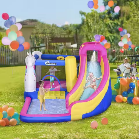 Unicorn 5-in-1 Large Inflatable Bounce House, Inflatable Water Slide for Kids https://tinyurl.com/23dc452x