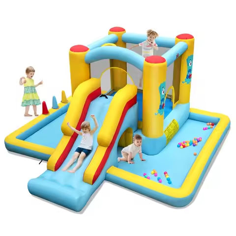 Inflatable Bounce House, 7-in-1 Giant Bouncy Castle with Slide, Tunnel, Basketball Hoop & Ring-toss Game, Blower Excluded https://tinyurl.com/24suvqb5