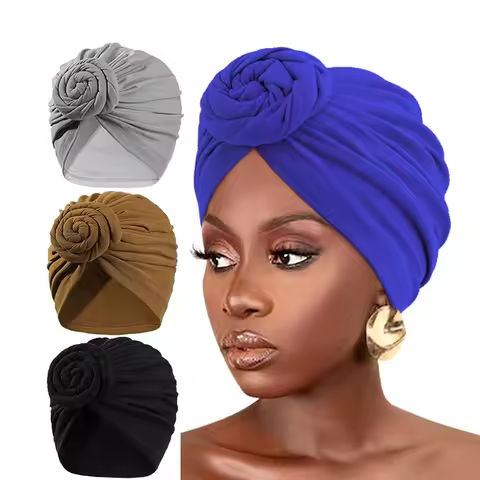 New Women cotton top knotted turban hat bonnet Hijab chemo cap headbands Female Muslim Hat Head Cover Night Cap Hair Accessories https://tinyurl.com/2385yjv4