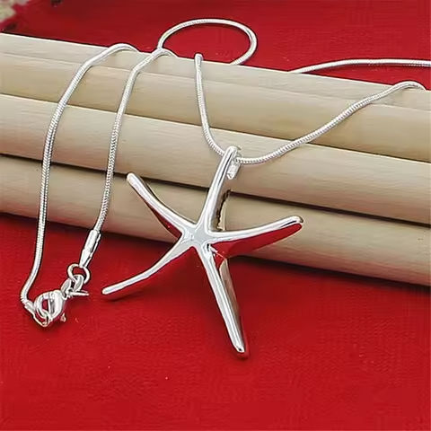 40-75cm Length 925 Sterling Silver Charms Necklace Star Starfish Jewelry Fashion Chain Women Lady Wedding Party https://tinyurl.com/23b6lxak
