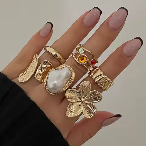 6Pcs Punk Exaggerated Metal Finger Rings Set for Women Men Vintage Flower Pearl Crystal Europe America Open Rings Luxury Jewelry https://tinyurl.com/27rouc5u