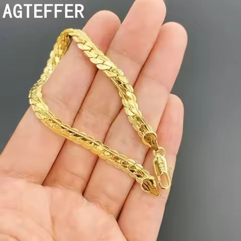 8 Inch 18K Gold Bracelet 5MM Sideways Chain Bracelet For Woman Men Fashion Wedding Engagement 925 Sterling Silver Jewelry Gifts https://tinyurl.com/2ca778rx