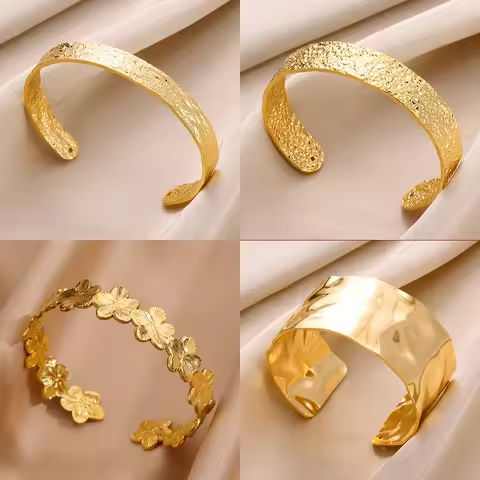 Stainless Steel Wide Bangles for Women Luxury Gold Color Chunky Flower Cuff Bangle Bracelet femme Vintage Wedding Jewelry Gifts https://tinyurl.com/2ygyj87j
