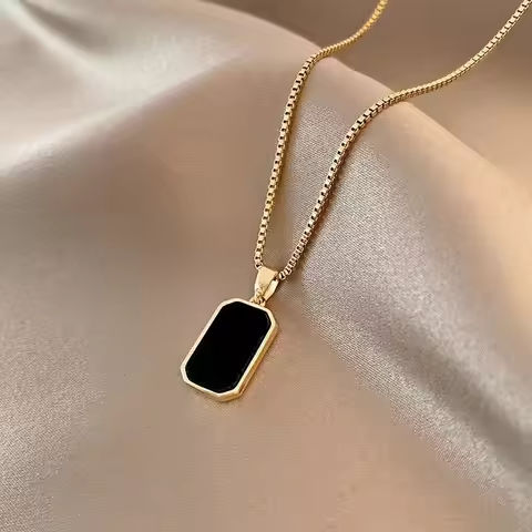 Fashion Square Necklace for Women Korean Black Geometric Pendant Necklace Collar Neck Gold Color Chain Charm Jewelry Party Gift https://tinyurl.com/2bc5jamo