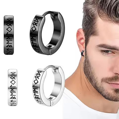 1Pair 12mm Norwegian Viking Rune Hoop Earrings For Men Woman, 316L Stainless Steel Huggie Hoop Religious Ear Piercing Jewelry https://tinyurl.com/2yf9wyuf