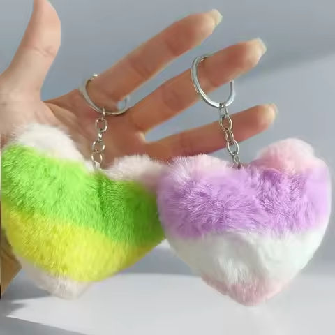 Creative for Woman Small Accessory Keyring Plush Rainbow Color Love Heart Keychain Cute Backpack Hangings Key Chain Ring Gift https://tinyurl.com/28mbomqm