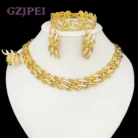 GZJPEI 4 Pcs Women Jewelry Set Dubai Gold Plated Necklace Chain Bracelet Stud Earring Big Ring 2025 New Wedding Jewellery Gifts https://tinyurl.com/2c8jmz7h