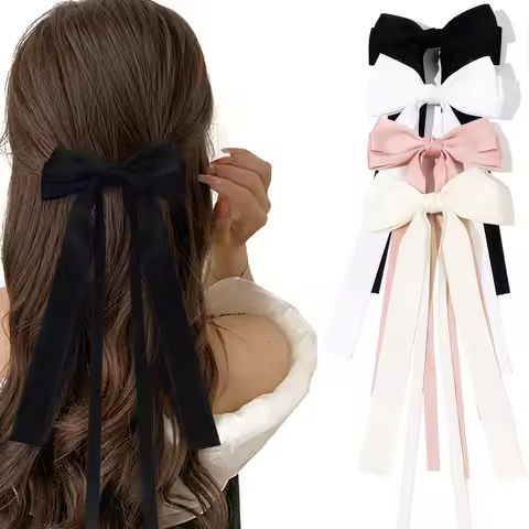 Korean Solid Color Ribbon Double Bowknot Hair Clips for Women Girls Trendy Big Bow Long Tassel Silver Barrettes Pin Accessories https://tinyurl.com/2ye8ft3y