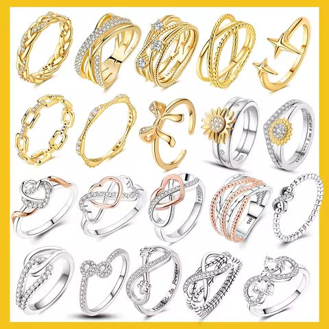 925 Sterling Silver Gold Ring Sparkling Infinite Love Original Rings For Women Girl Wedding Jewelry Gifts https://tinyurl.com/23pnslbo