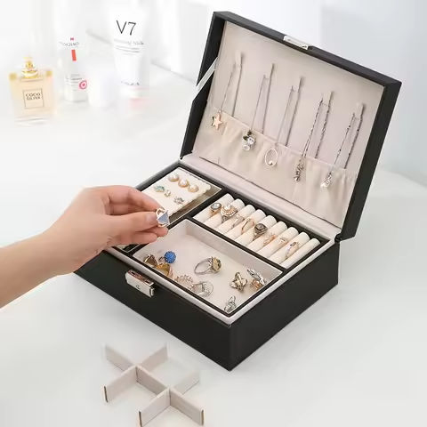 Double-layer Wooden Jewlery Box Ring Box Jewelry Boxes and Packaging with PU Leather Jewelry Storage Organizer and Makeup Case https://tinyurl.com/2d6t66nk