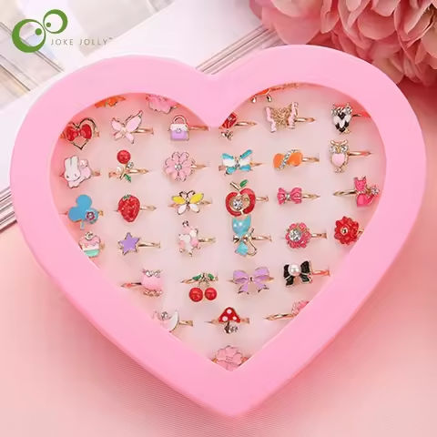 10/20/36 pcs Cute Adjustable Rings Children Girls Pretend Play Makeup Toys Cartoon Crystal Jewelry Alloy Animal Enamel Ring https://tinyurl.com/2y64vsgh