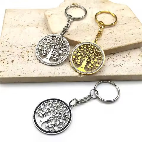 Aesthetic Tree of Life Key Chain for Women Men Stainless Steel Gold Color Hollow Rhinestone Keyring Jewelry Gift K51S01 https://tinyurl.com/227cc9ys