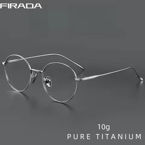 FIRADA Vintage Comfortable Eyeglasses Fashion Round Pure Titanium Eyewear Luxury Prescription Glasses Frame For Men Women ST1644 https://tinyurl.com/2ye45u3e