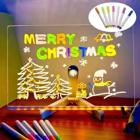 Acrylic Clear Light Up Drawing Board,Glow Memo LED Rewritable Message Board , Kids DIY Toys , with 7 Color Markers Pen and Stand https://tinyurl.com/24k9cfnk