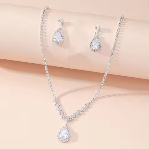 Wedding Season Women’s Fashion Droplet Necklace and Earring Set Banquet Party Accessories https://tinyurl.com/297svmmg