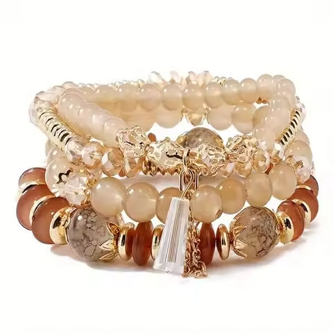 4pcs set Bohemian Versatile Bracelets Beaded Stretch Wristband Gifts Multi-layer Crystal Agate Bracelet Summer Fashion Jewelry https://tinyurl.com/26y6ah9m