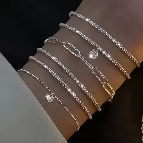 6Pcs 925 Sterling Silver Rhinestone Bracelets for Women Girls Luxury Korean Sparkling Starry Sky Charm Bracelets Party Jewelry https://tinyurl.com/2bnj5cyw