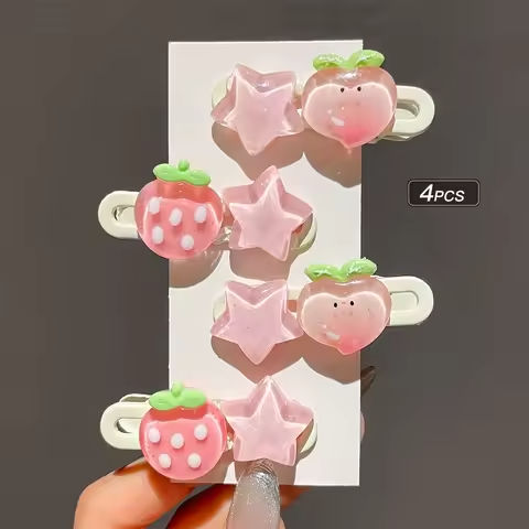 4pcs Women’s Sweet Strawberry Star Hairpin Side Bangs Duckbill Hairpin Hair Accessory https://tinyurl.com/2cnp6na4