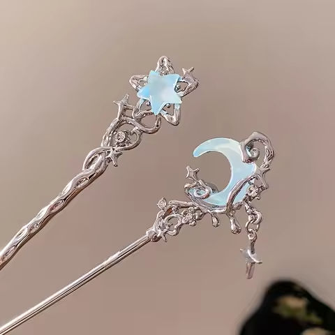 Romantic Moonstone Star Moon Hair Stick Metal Branch Hairpin Hair Fork Chinese Style Hair Accessories for Girls Hair Jewelry https://tinyurl.com/29b7a2xx