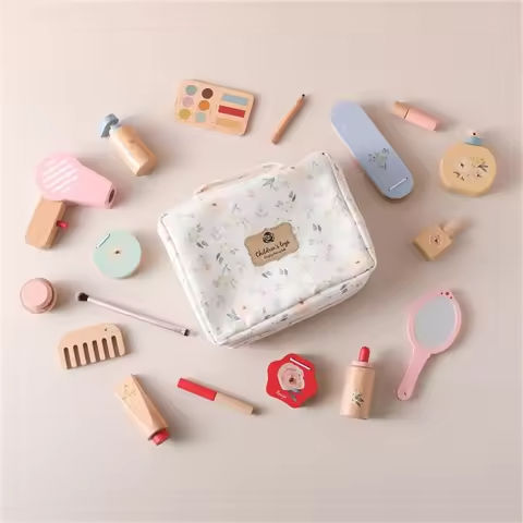 Baby Wooden Pretend Play Makeup Toys Simulation Cosmetics Set Girls Play House Hairdressing Simulation Make Up Preschool Toys https://tinyurl.com/23kbhw4g