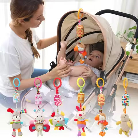 Baby Sensory Hanging Rattles Soft Learning Toy Plush Animals Stroller Infant Car Bed Crib with Teether for Bebe Babies Toddlers https://tinyurl.com/24phnty4