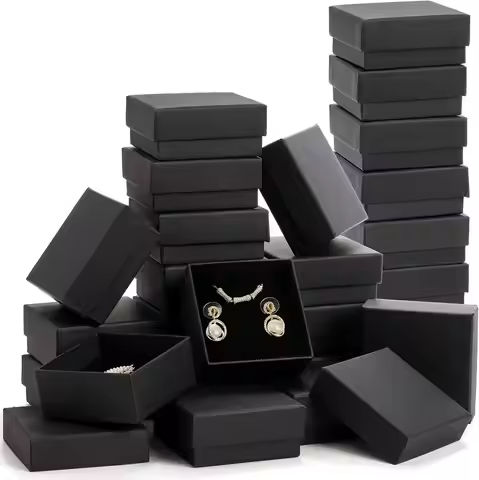 32Pcs-7x7x2.5cm Black Kraft Jewelry Gift Box Cardboard Ring Necklace Earring Packaging Organizer Boxes Case With Sponge Inside https://tinyurl.com/24lsgsrb