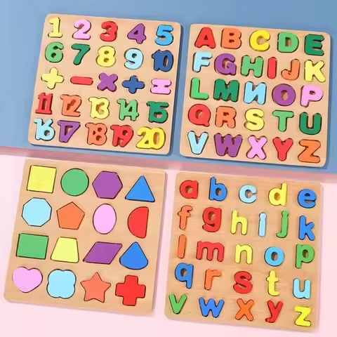 Montessori Wooden Puzzle 3D Alphabet Letters Number Matching Game Baby Kids Toys Education Learning Toy for Children 2 to 4 Year https://tinyurl.com/2yp7z4sk