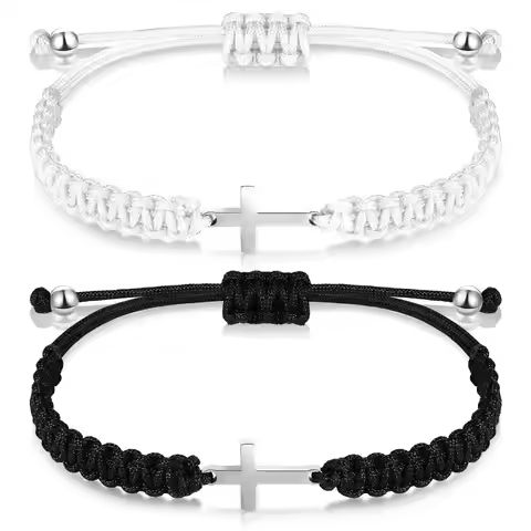 RAKOL Simple Cross Black White Braided Rope Couple Bracelets Silver Color Adjustable Bracelet Christian Jewelry https://tinyurl.com/2d522fnb