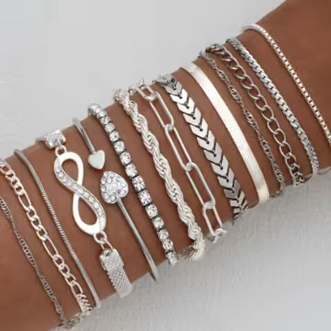 14Pcs/Set Bohemian Multi-layer Chain Bracelets for Women Retro Minimalist Metal Thick Twist Cuban Chain Bracelet Summer Jewelry https://tinyurl.com/2yyrlyz2